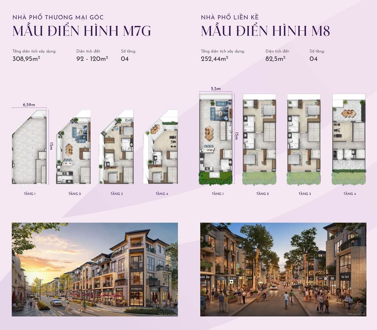 Layout thiết kế nhà phố thương mại điển hình M7G và M8